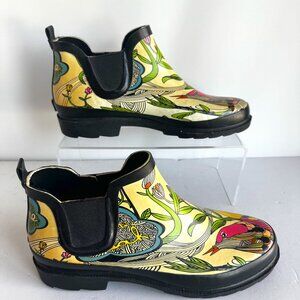 Sakroots Womens Sz 10 Yellow Bird Print Rain Rubber Ankle Booties Garden Waterpr